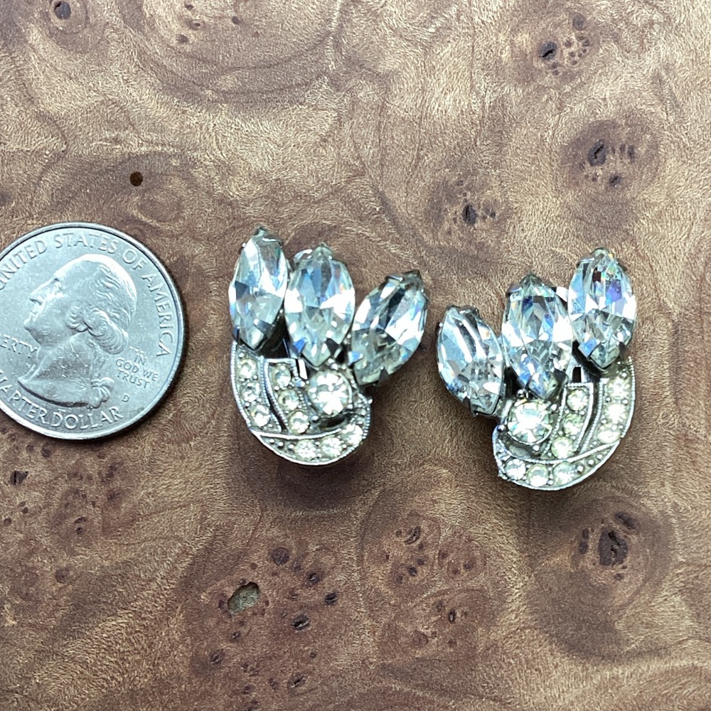 Crystal Marquise Cluster Clip-On Earrings - Clear Stones